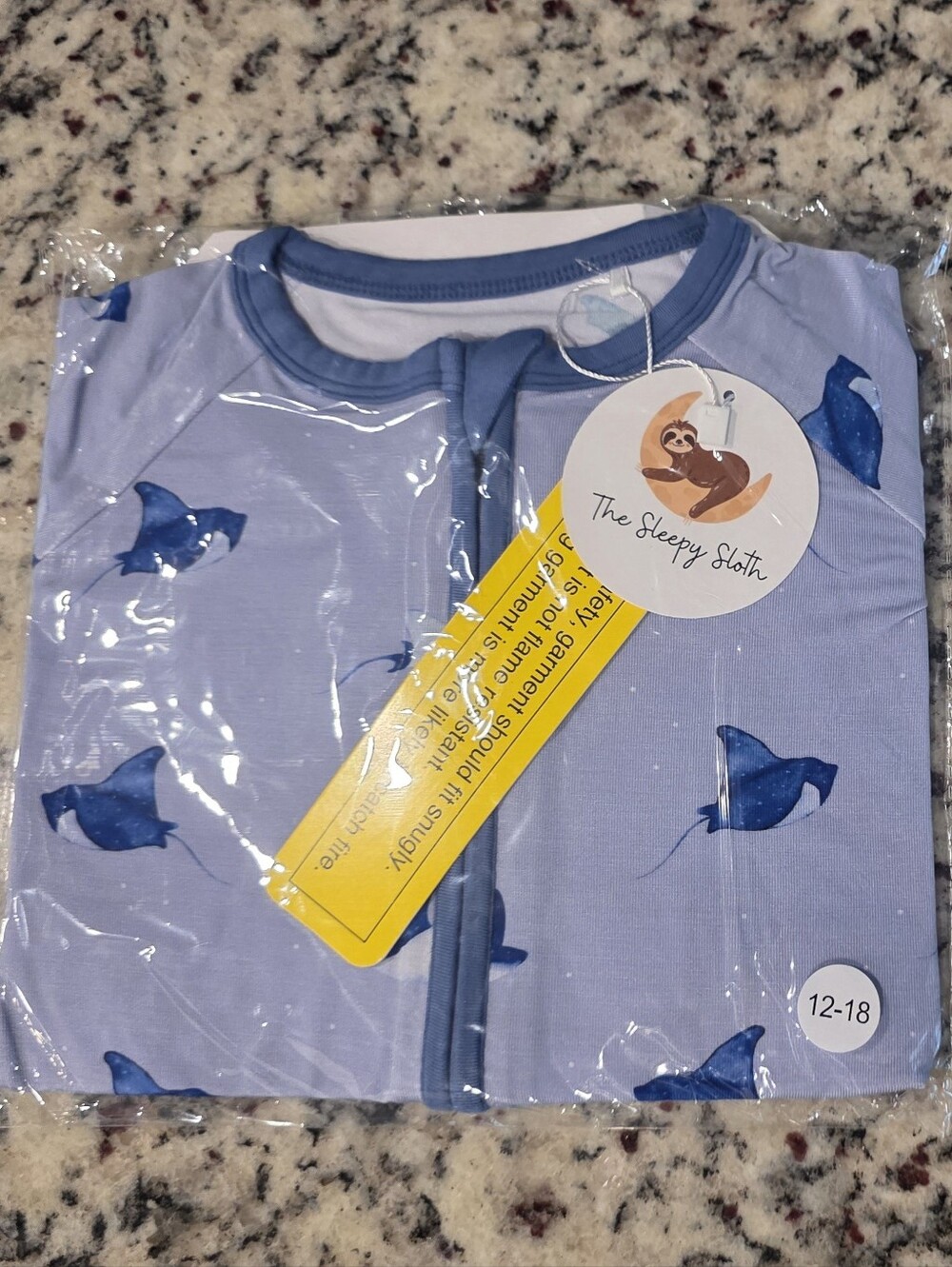 The Sleepy Sloth Bamboo Stingray Convertible Footie Pajamas Size 12-18m NWT/B